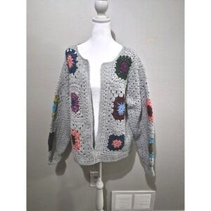 Sundance crochet open knit Cardigan Multicolor Boho Chunky Knit Patchwork Preppy